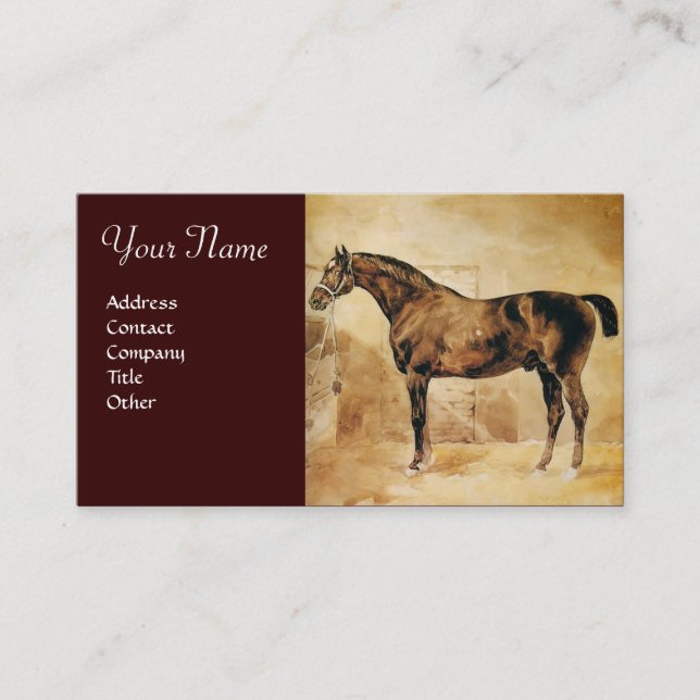 ENGLISH HORSE IN STABLE Parchment Monogram Business Card (Front)
