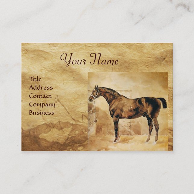 ENGLISH HORSE IN STABLE Parchment Monogram Business Card (Front)