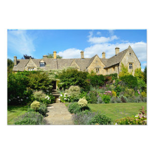 English house with flower garden photo print