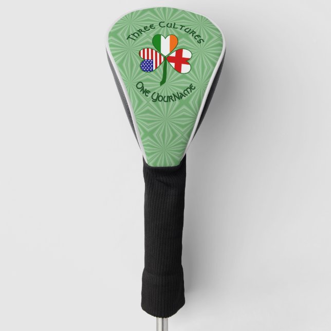 English Irish American Shamrock Personalized  Golf Head Cover (Front)