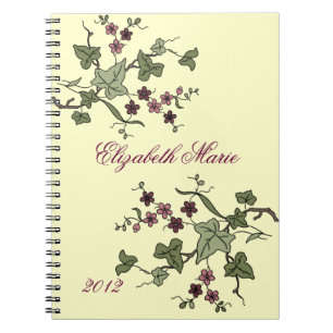 English Ivy & Purple Flowers-Name Notebook
