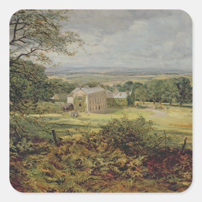 English landscape with a house, 19th century square sticker (Front)