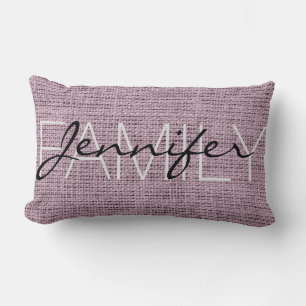 English lavender Rustic Burlap Monogram Lumbar Pillow