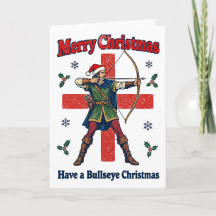 English Longbow Archer Santa Hat Christmas Card