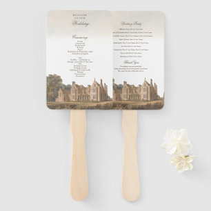 English Manor Chateau Villa Wedding Program Hand Fan