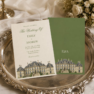 English Manor Countryside Watercolor Wedding Invitation