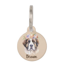 English Mastif Watercolor Flower Round Pet Tag