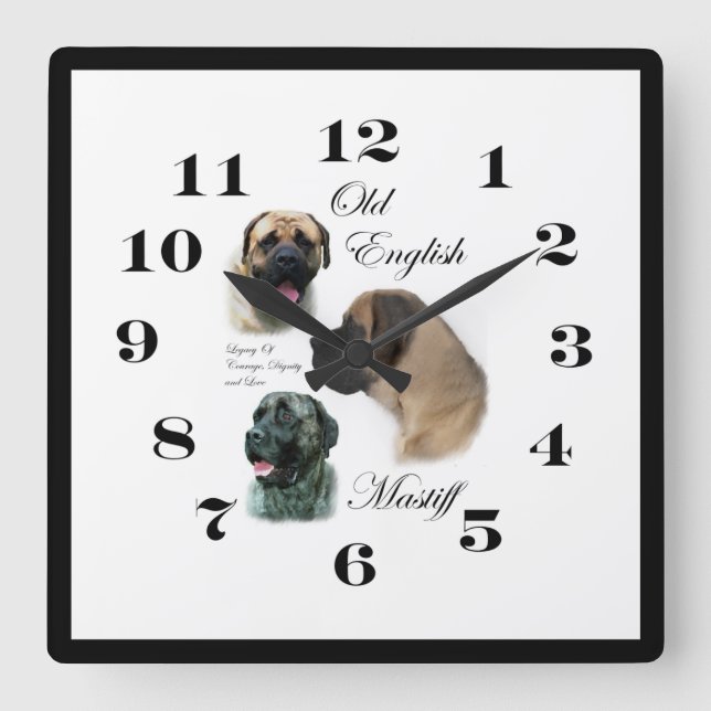 English Mastiff Art Square Wall Clock (Front)