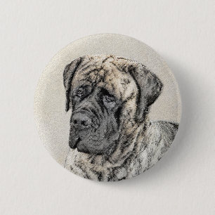 English Mastiff (Brindle) Painting - Dog Art 2 Inch Round Button