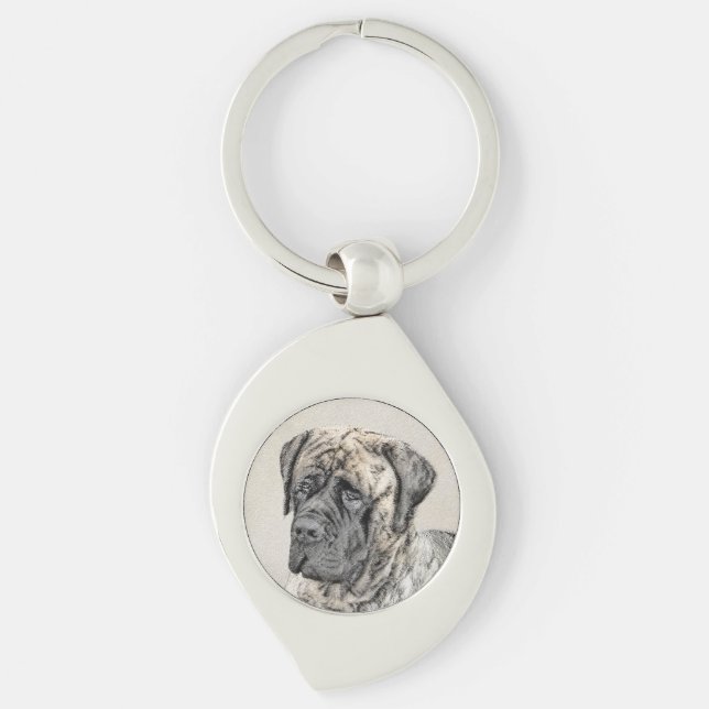 English Mastiff (Brindle) Painting - Dog Art Keychain (Front)