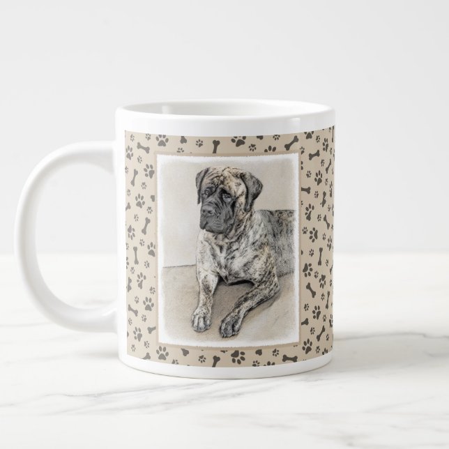 English Mastiff (Brindle) Painting - Dog Art Large Coffee Mug (Left)