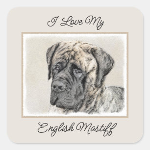 English Mastiff (Brindle) Painting - Dog Art Square Sticker