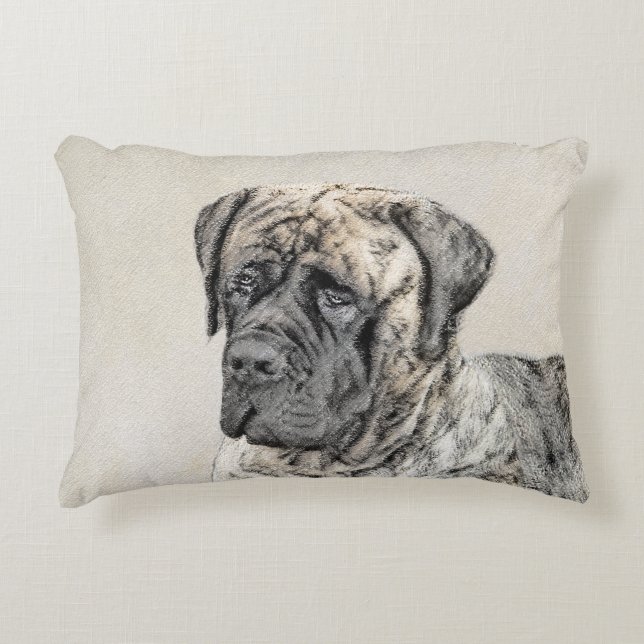 English Mastiff (Brindle) Painting - Original Dog Decorative Pillow (Front)