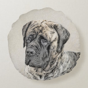 English Mastiff (Brindle) Painting - Original Dog Round Pillow