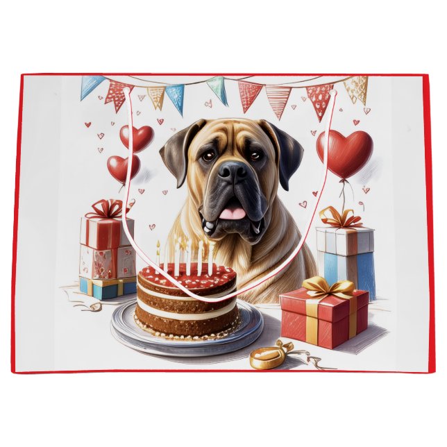 English Mastiff Bulldog Birthday  Large Gift Bag (Front)