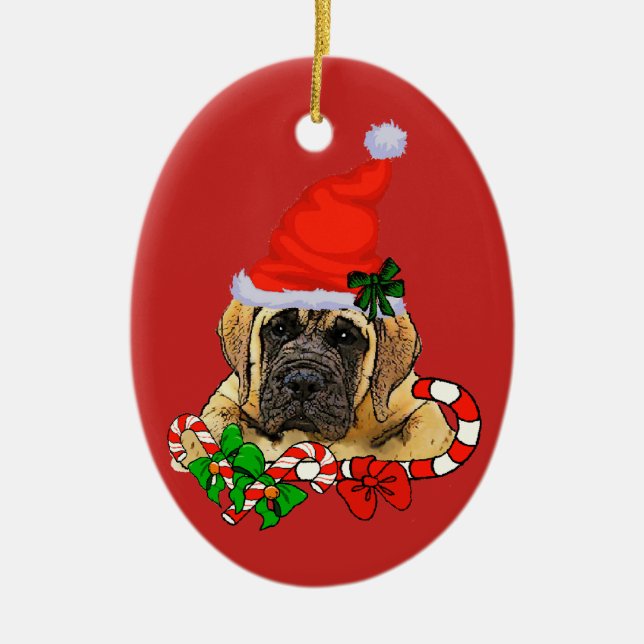 English Mastiff Christmas Ceramic Ornament (Front)