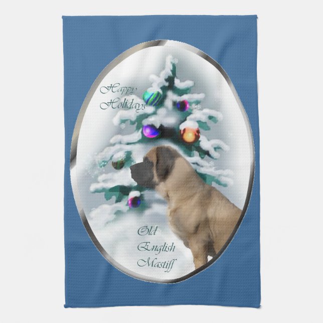 English Mastiff Christmas Kitchen Towel (Vertical)