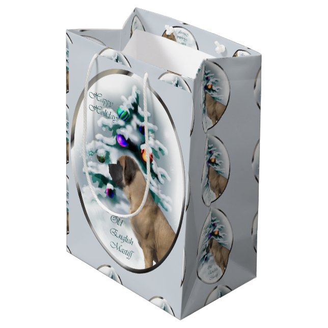 English Mastiff Christmas Medium Gift Bag (Back Angled)
