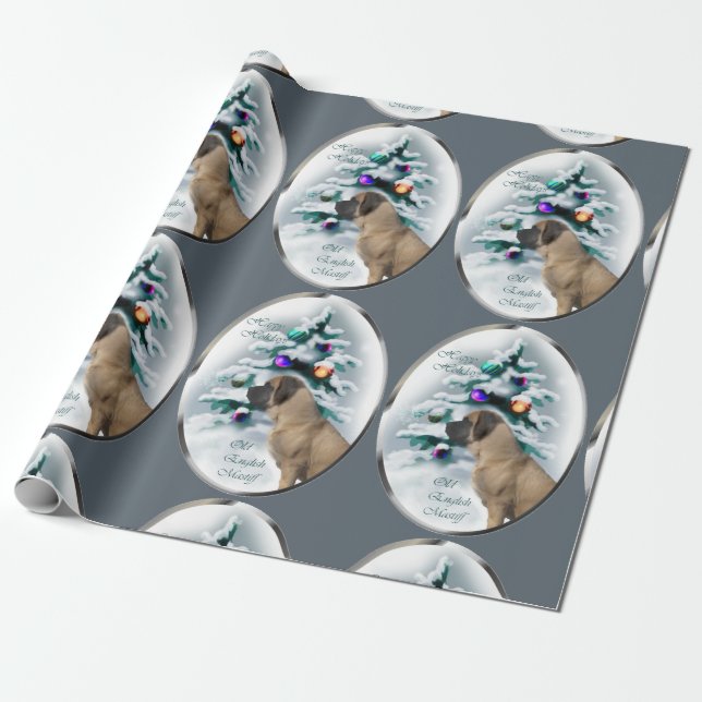 English Mastiff Christmas Wrapping Paper (Unrolled)