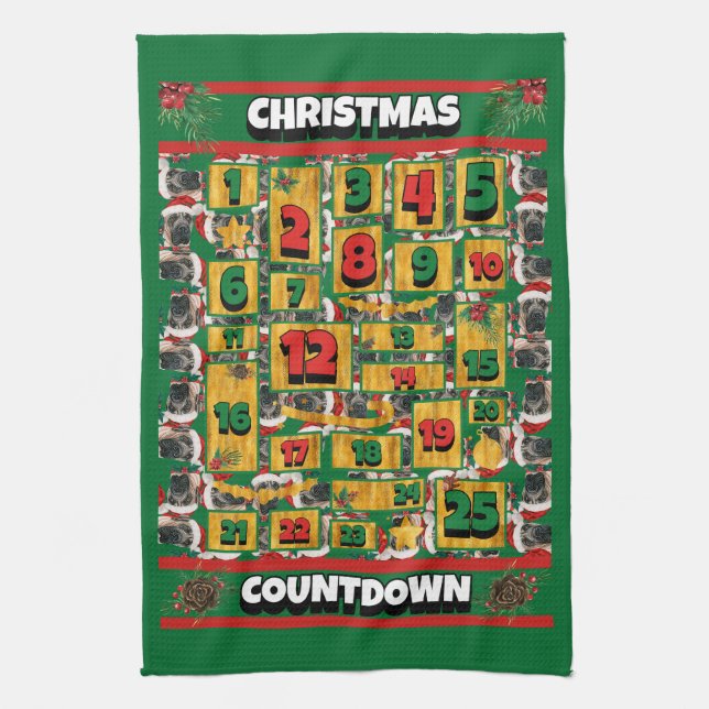 English Mastiff Countdown Christmas Advent Dog Kitchen Towel (Vertical)