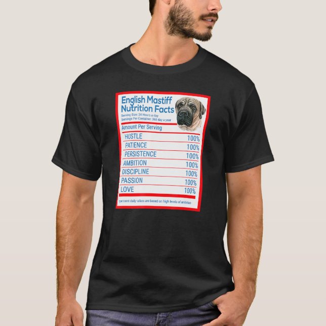 English Mastiff Dog Breed Owner Nutrition Facts T-Shirt (Front)