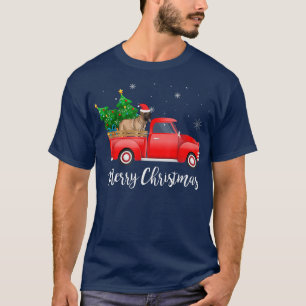 English Mastiff Dog Riding Red Truck Christmas T-Shirt