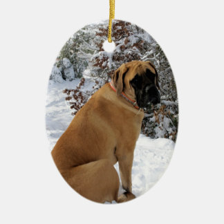 English Mastiff dog "Snow Pose" photo Ceramic Ornament