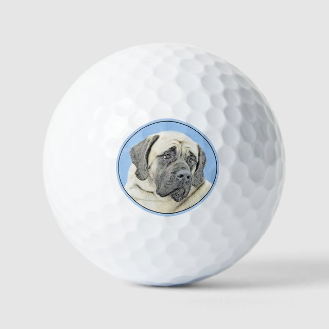 English Mastiff (Fawn) Painting - Original Dog Art Golf Balls (Front)