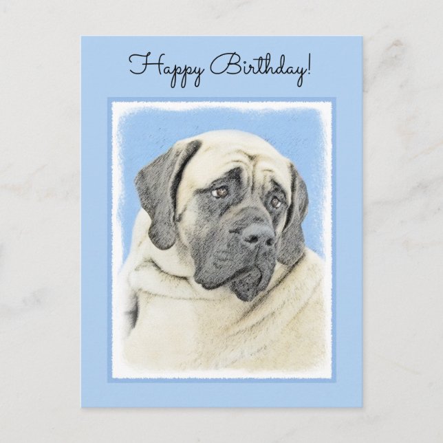 English Mastiff (Fawn) Painting - Original Dog Art Postcard (Front)
