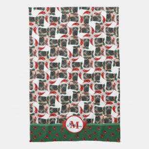 English Mastiff Pattern Monogram Christmas Dog Kitchen Towel