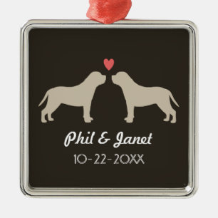 English Mastiff Silhouettes with Heart and Text Metal Ornament