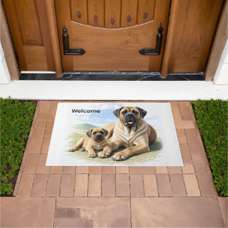 English Mastiff with child on vacation Doormat