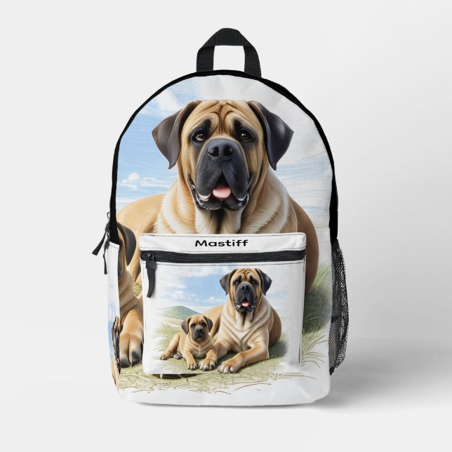 English Mastiff with child on vacation Printed Backpack (Front)