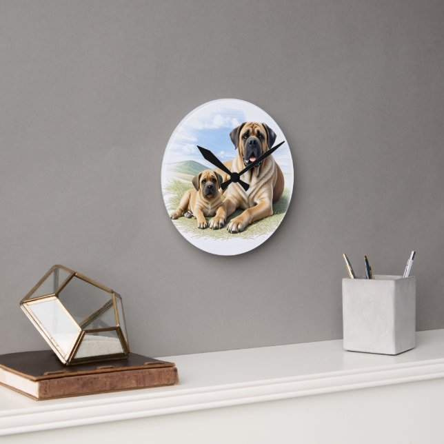 English Mastiff with child on vacation Round Clock (Office)