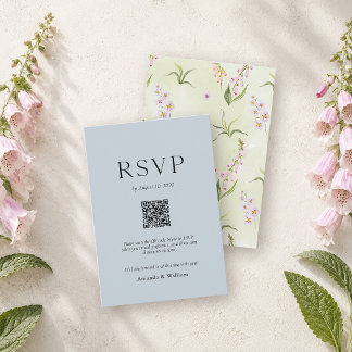 English Meadow Botanical Wedding RSVP Card with QR