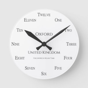 English Numbers Personalized Country Time Zone Round Clock