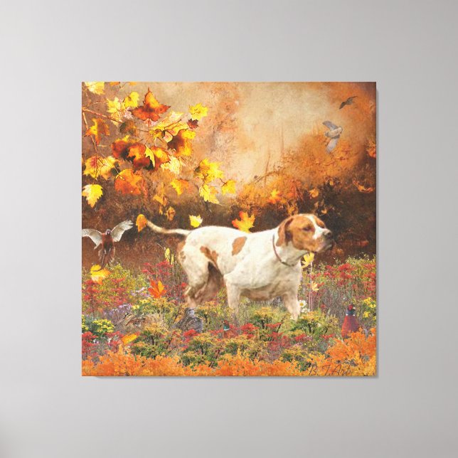 English pointer , Autumn Tapestry Poster Triptych Canvas Print (Front)