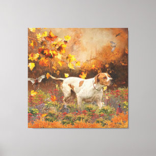 English pointer , Autumn Tapestry Poster Triptych Canvas Print