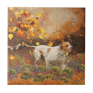 English pointer , Autumn Tapestry Poster Triptych Tile