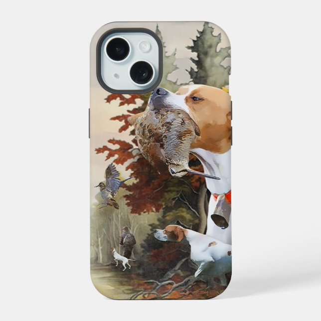 English pointer, bird hunting  iPhone 15 case (Back)