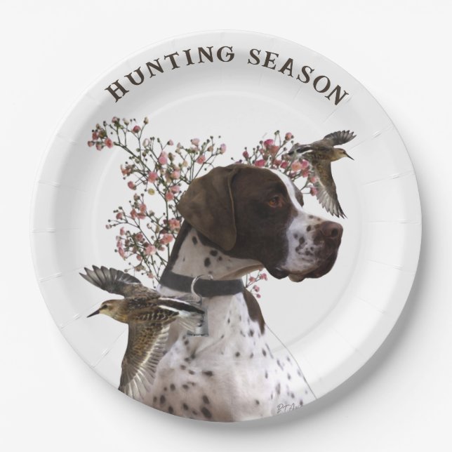English pointer, bird hunting  paper plate (Front)