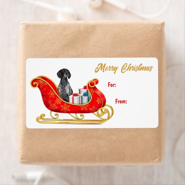 English Pointer Dog Christmas Sleigh Gift Tag (Insitu)