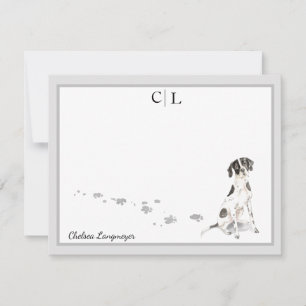 English Pointer Dog Grey Border Monogram & Name Card