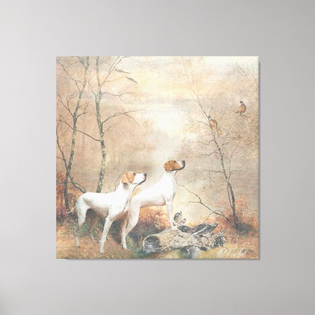 English Pointer is hunting the Pheasants   Canvas Print (Front)