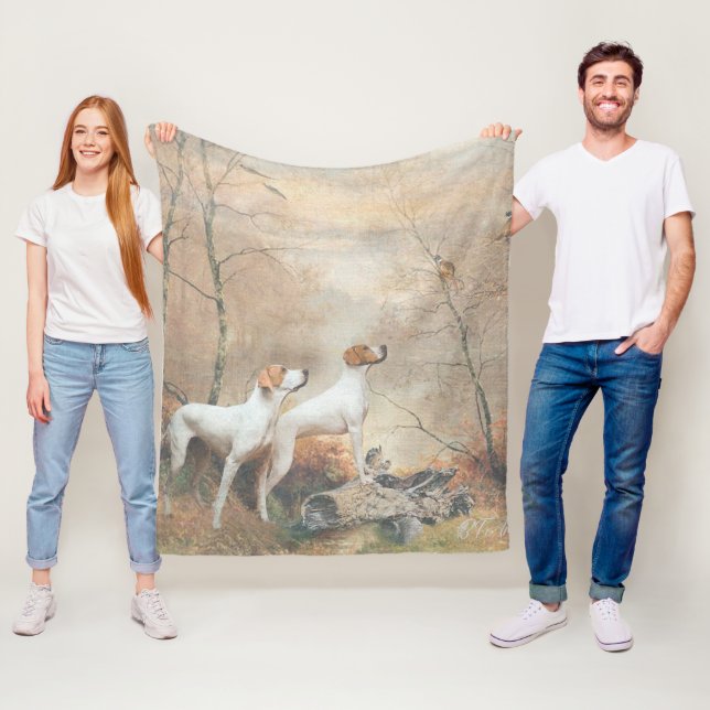 English Pointer is hunting the Pheasants    Fleece Blanket (In Situ)