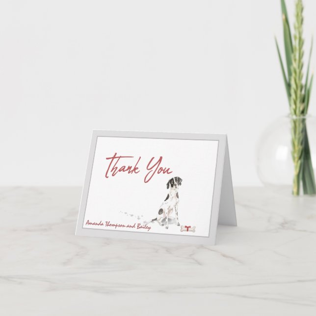 English Pointer Pet Dog Personalize Bone Ribbon    Thank You Card (Front)