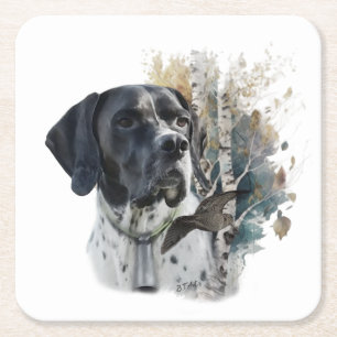 English Pointer , Woodcock Hunting Season , Art Square Paper Coaster