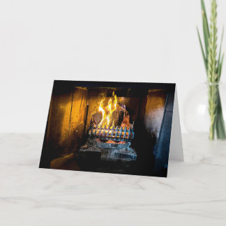English Pub Log Fire Card