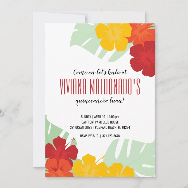 ENGLISH quinceañera TROPICAL LUAU classic floral Invitation (Front)