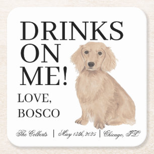 English Red Dachshund Dog Wedding Square Paper Coaster